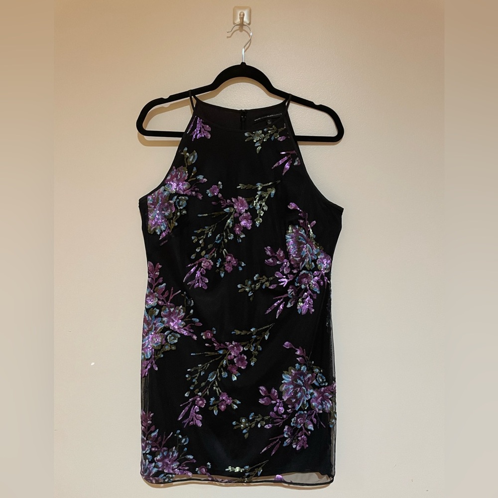 White House Black Market Floral Sequin Appliqué Shift Dress Size 4
